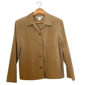 Briggs Petite Jacket Women’s Medium M Tan Faux Suede Button Blazer USA VTG